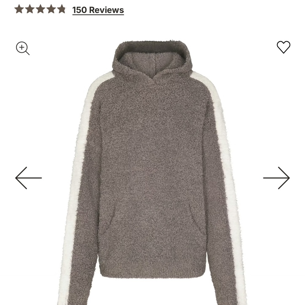 Skims Sherpa Gray Hoodie with White Stripes size medium